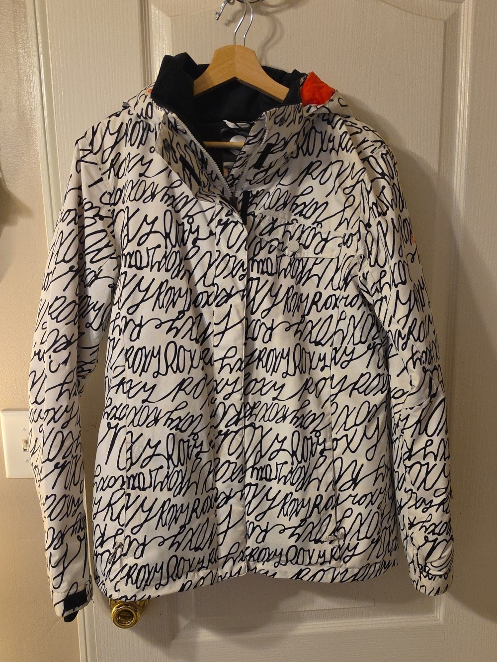 Roxy Women's White Script Print Hooded Ski Jacket